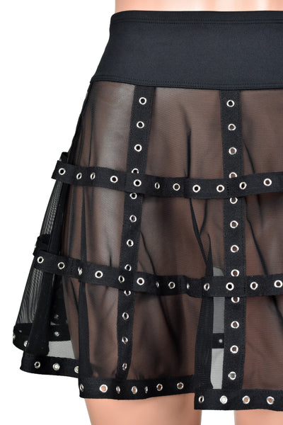 Black Mesh and Grommet Cage Skirt