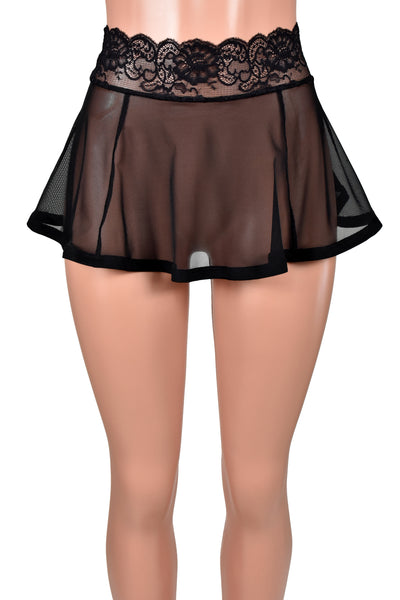 Black Mesh Skirt with Lace Waistband (11" Length)