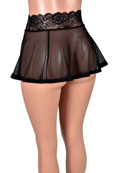 Black Mesh Skirt with Lace Waistband (11" Length)