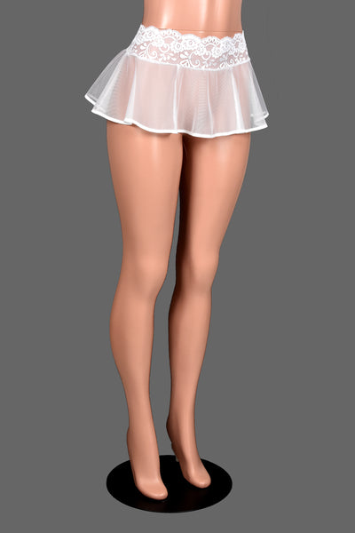 Sheer White Mesh and Lace Micro Mini Skirt