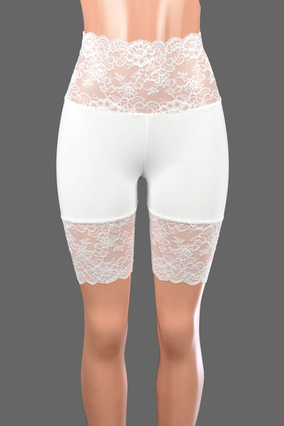 White Wide Waistband Stretch Lace Shorts (8.5" inseam)