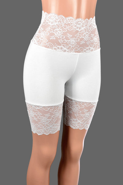 White Wide Waistband Stretch Lace Shorts (8.5" inseam)