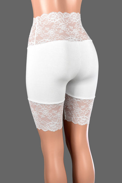 White Wide Waistband Stretch Lace Shorts (8.5" inseam)