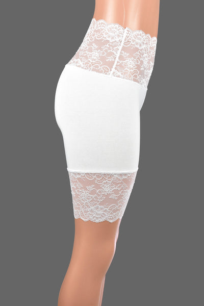White Wide Waistband Stretch Lace Shorts (8.5" inseam)