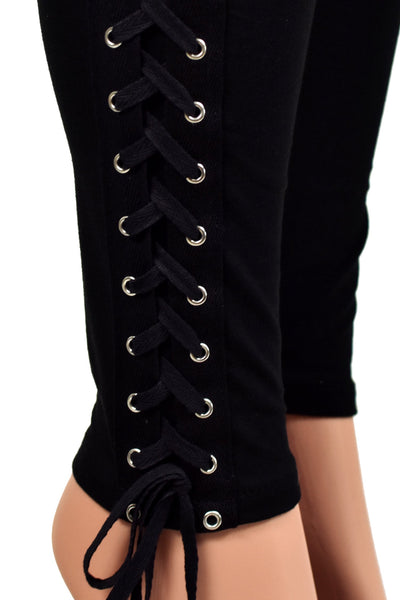 Black Cotton Spandex Side Lace-Up Leggings