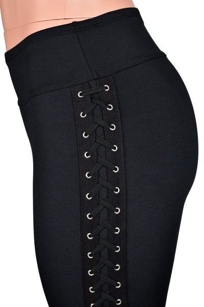 Black Nylon Spandex Side Lace-Up Leggings
