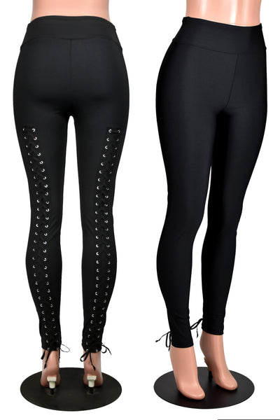 Black Poly Spandex Back Lace-Up Leggings