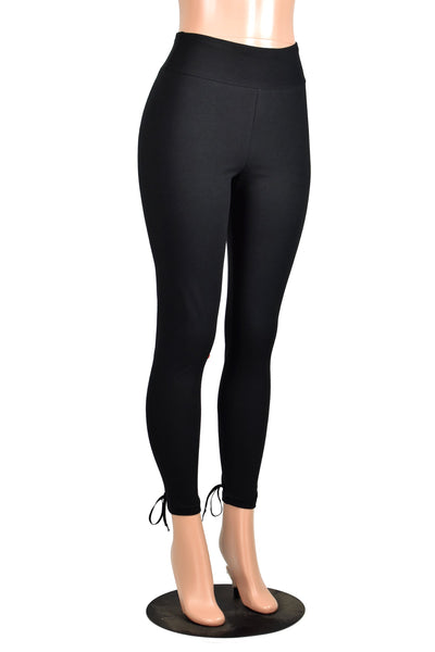 Black Cotton Spandex Back Lace-Up Leggings