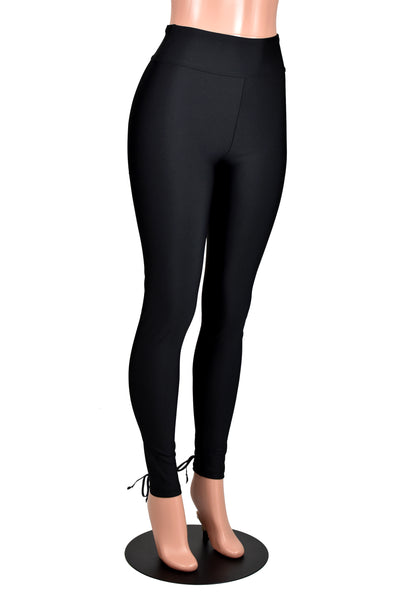 Black Nylon Spandex Back Lace-Up Leggings