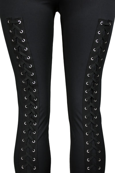 Black Nylon Spandex Back Lace-Up Leggings