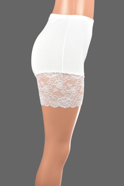 High-Waisted White Lace Leg Shorts (3.5" inseam)