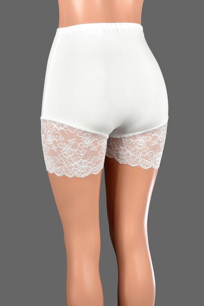 High-Waisted White Lace Leg Shorts (3.5" inseam)