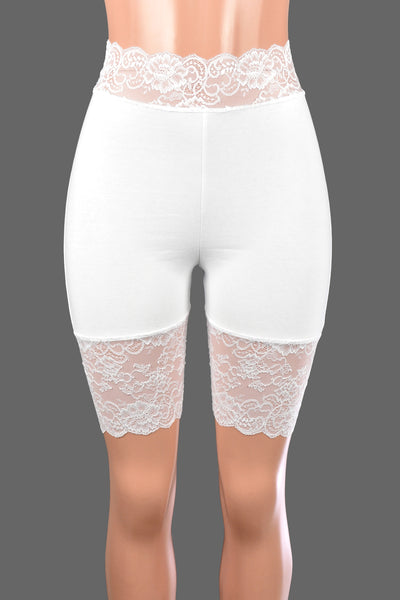 White High-Waisted Stretch Lace Shorts (8.5" inseam)