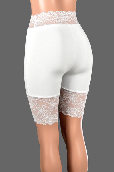 White High-Waisted Stretch Lace Shorts (8.5" inseam)