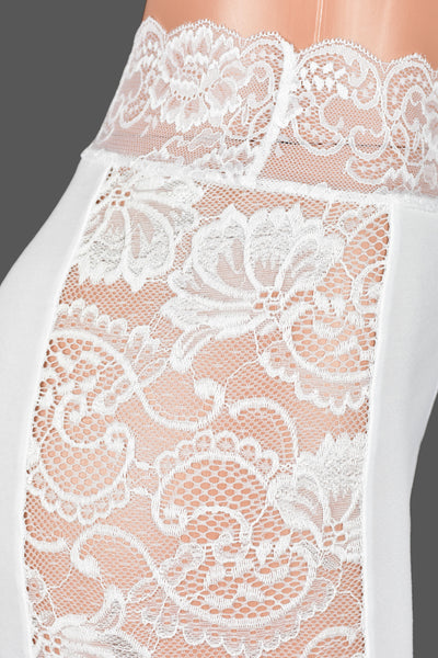 High-Waisted Lace Side White Stretch Lace Shorts (5" inseam)