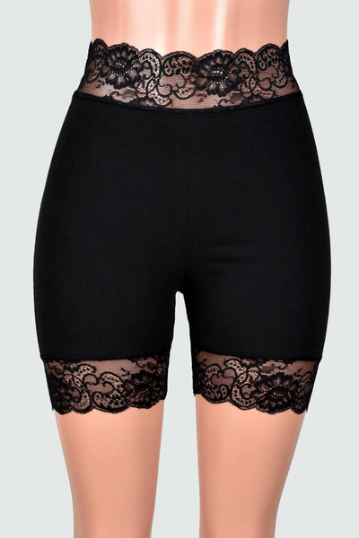 Organic Cotton Spandex High-Waisted Black Stretch Lace Shorts (5" inseam)