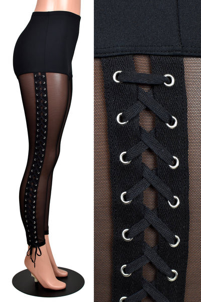 Black Mesh Lace-Up Leggings