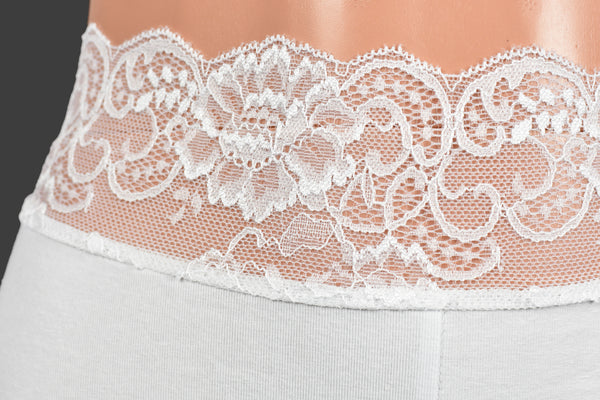 Organic Cotton Spandex White Stretch Lace Shorts (5" Inseam/Mini Length)
