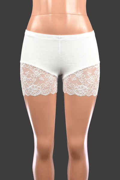 Organic Cotton Spandex White Lace Leg Shorts (3.5" inseam)