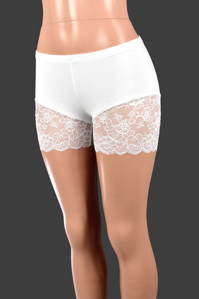 Organic Cotton Spandex White Lace Leg Shorts (3.5" inseam)