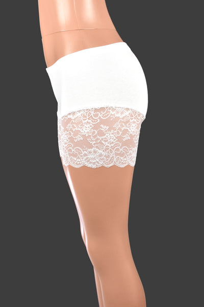 Organic Cotton Spandex White Lace Leg Shorts (3.5" inseam)