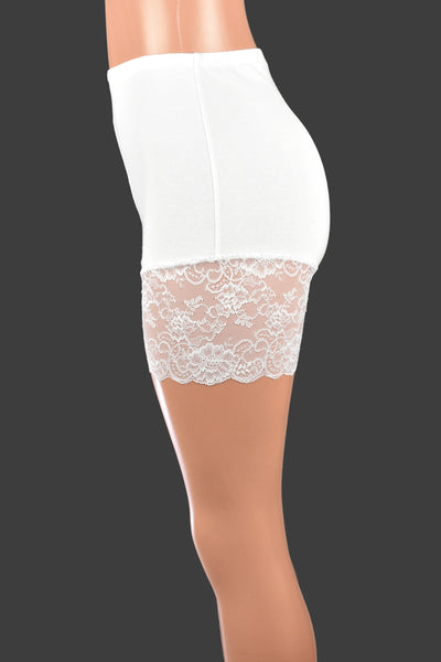 Organic Cotton Spandex High-Waisted White Lace Leg Shorts (3.5" inseam)