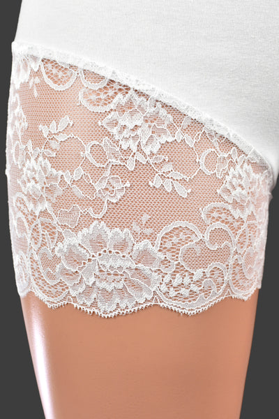 Organic Cotton Spandex High-Waisted White Lace Leg Shorts (3.5" inseam)