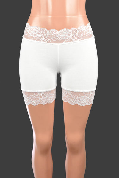 Organic Cotton Spandex White Stretch Lace Shorts (5" Inseam/Mini Length)