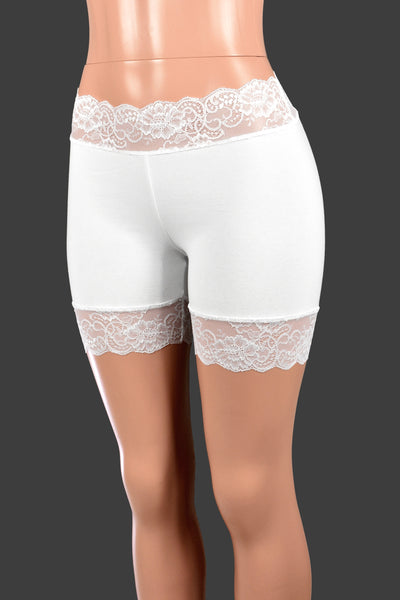 Organic Cotton Spandex White Stretch Lace Shorts (5" Inseam/Mini Length)
