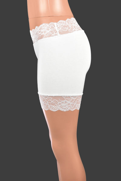 Organic Cotton Spandex White Stretch Lace Shorts (5" Inseam/Mini Length)