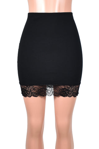 Black Cotton and Lace Slip Skirt