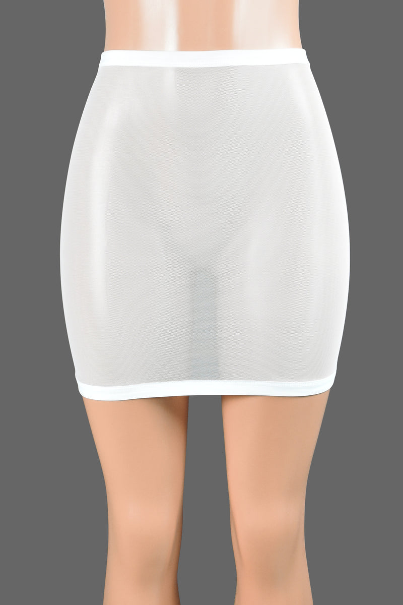 High-Waisted White Mesh Mini Skirt plus size sheer see through 