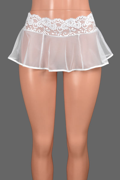 Sheer White Mesh and Lace Micro Mini Skirt