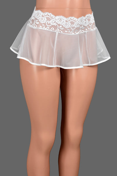 Sheer White Mesh and Lace Micro Mini Skirt