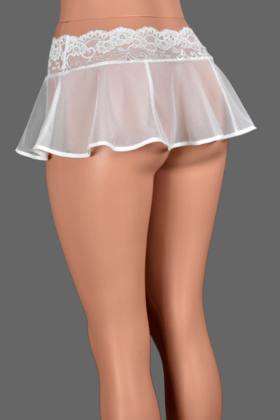 Sheer White Mesh and Lace Micro Mini Skirt