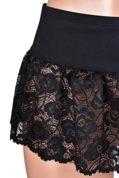 Ruffled Black Lace Micro Mini Skirt