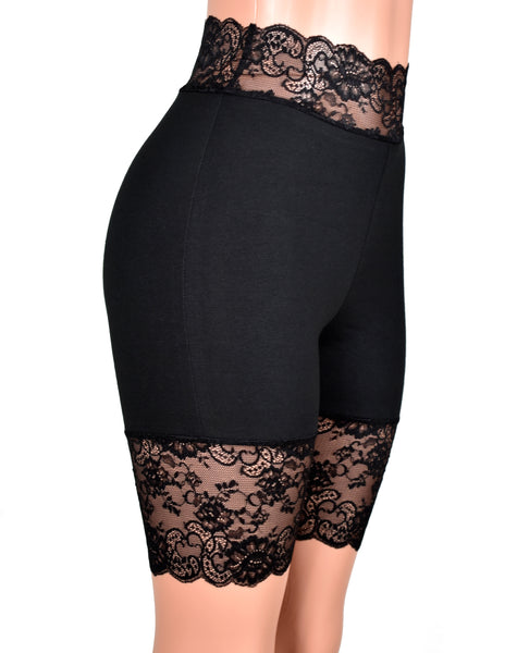 Black High-Waisted Stretch Lace Shorts (8.5" inseam)