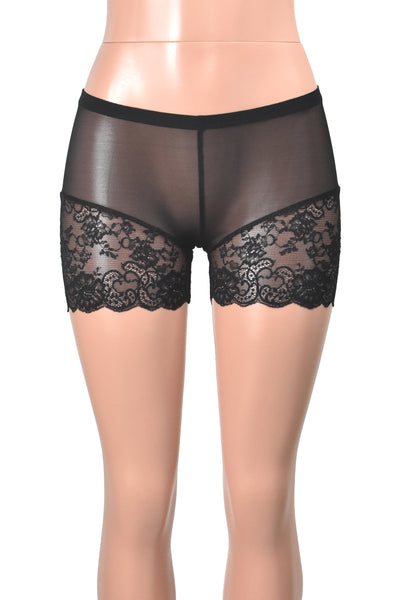 Black Mesh Lace Leg Shorts (3.5" inseam)
