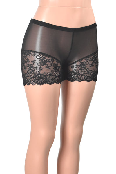 Black Mesh Lace Leg Shorts (3.5" inseam)