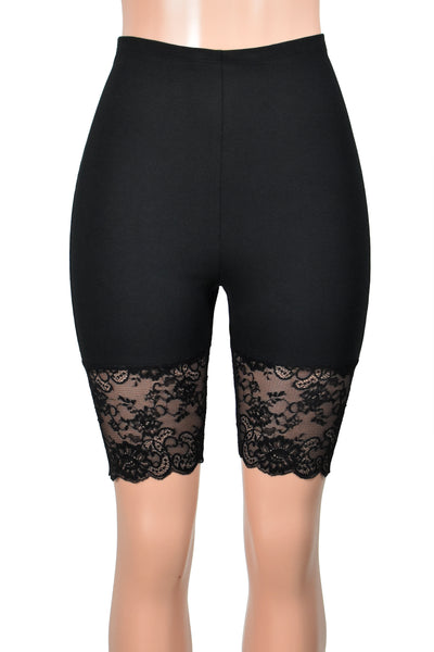 High-Waisted Black Stretch Lace Shorts (Elastic Waist, 8.5" Inseam)