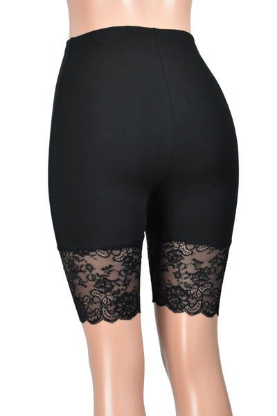 High-Waisted Black Stretch Lace Shorts (Elastic Waist, 8.5" Inseam)