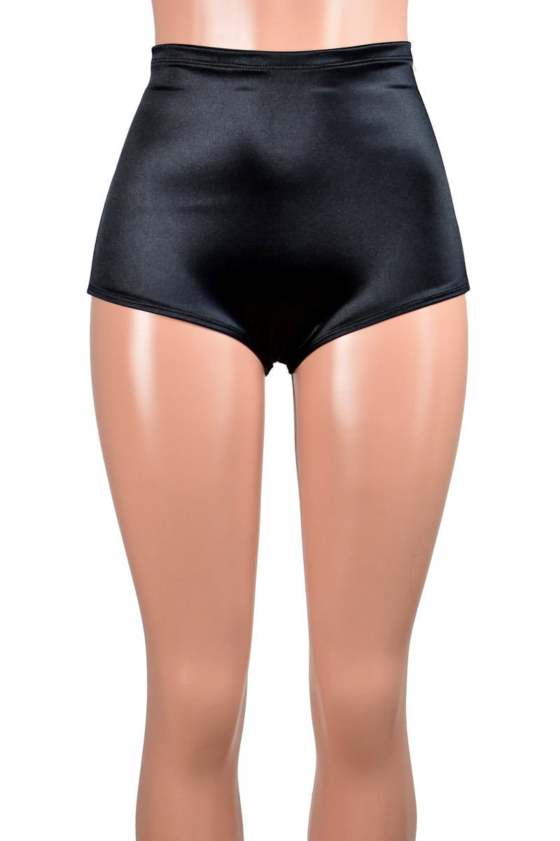 High-Waisted Black Stretch Satin Booty Shorts lingerie plus size – Deranged  Designs