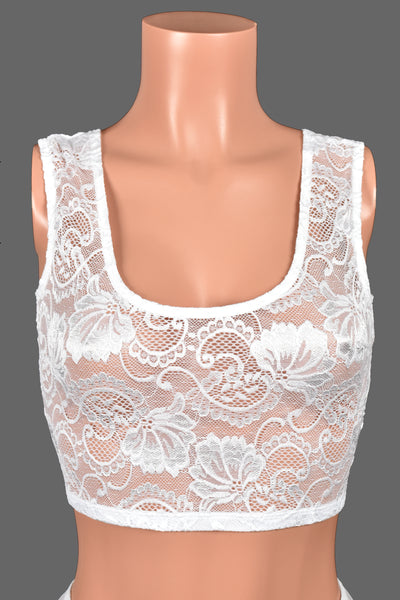 White Stretch Lace Cropped Tank Top