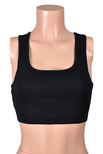 Black Lace-Up Back Cropped Tank Top