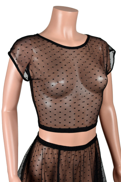 Sheer Black Polka Dot Mesh Crop Top