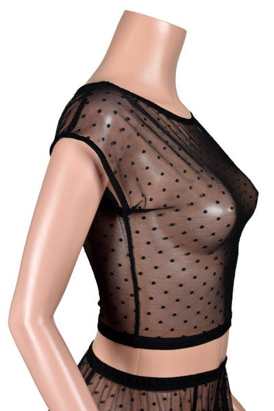 Sheer Black Polka Dot Mesh Crop Top