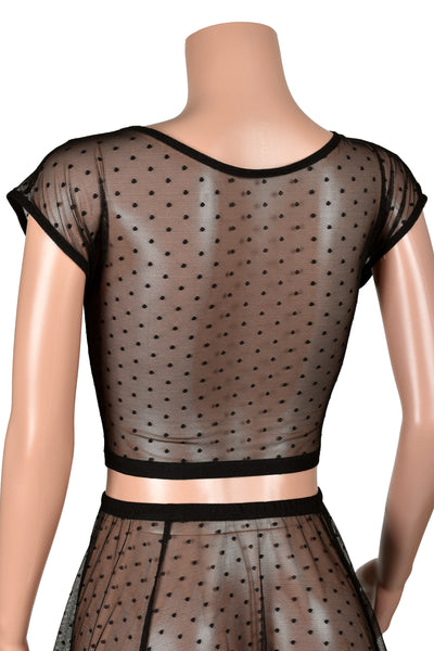 Sheer Black Polka Dot Mesh Crop Top