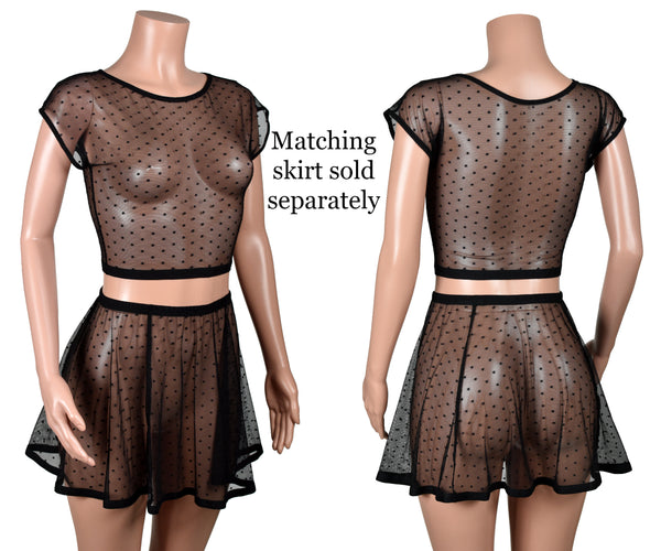 Sheer Black Polka Dot Mesh Crop Top