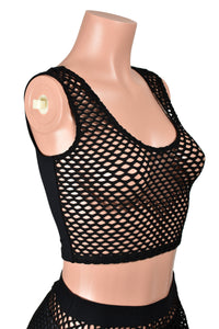 Black Fishnet Front Cropped Tank Top