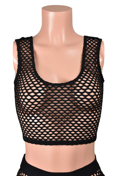 Black Fishnet Front Cropped Tank Top